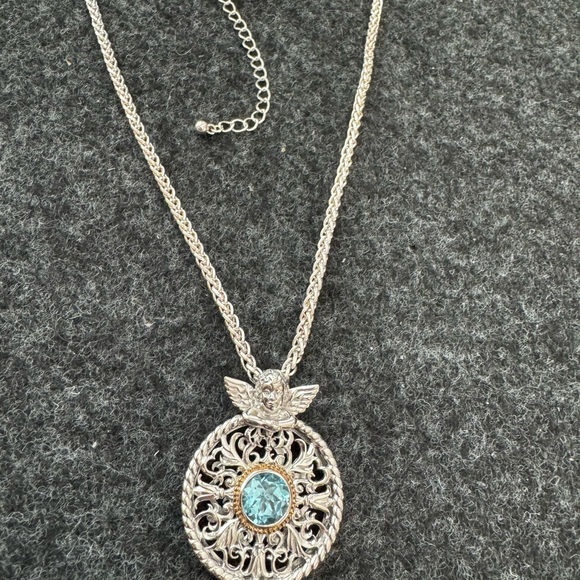 Silver Angel Pendant Necklace with Blue Gem - Picture 2 of 5
